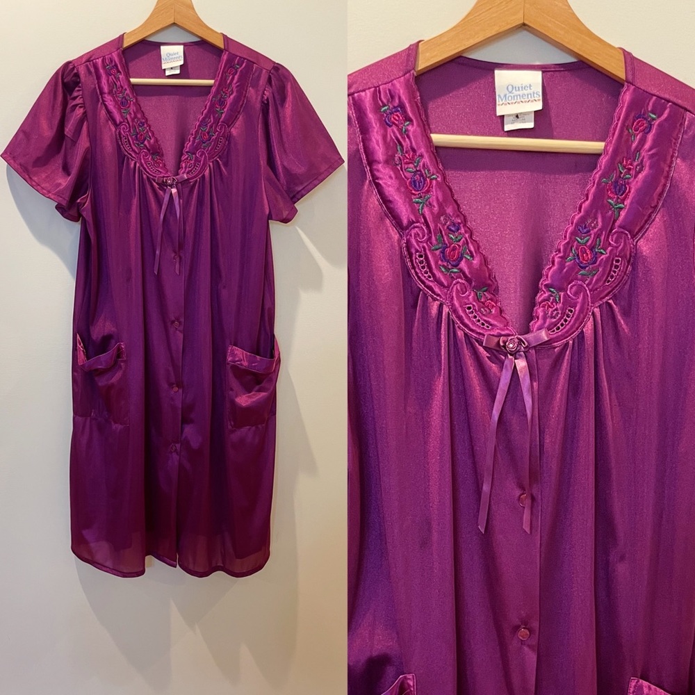 Vintage 80s Deadstock/Oldstock Amethyst Quilted House Coat W/Moon Glow Buttons